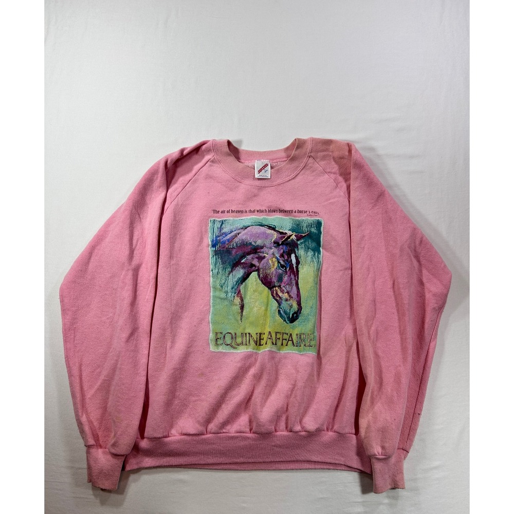 Vintage Jerzees Equine Affaire Horse Graphic Sweatshirt Pink Large Made in USA